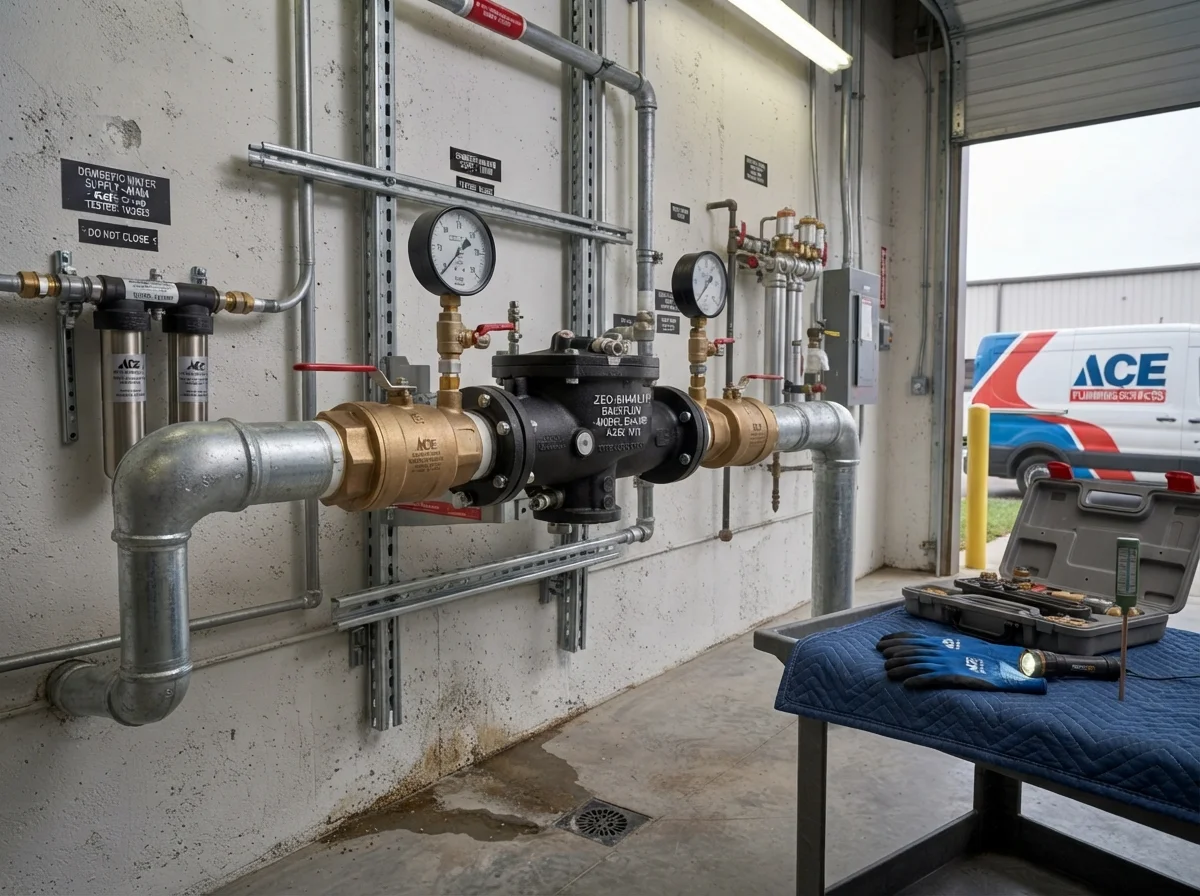 Commercial dual-check backflow preventer assembly and pressure gauges in Taylors, SC