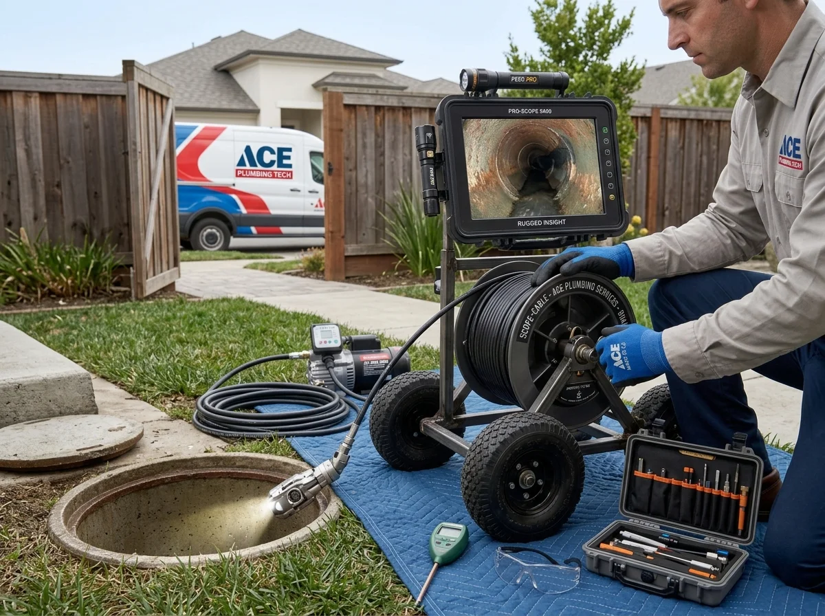 High-definition fiber-optic sewer camera monitor displaying interior pipe diagnostics in Taylors, SC